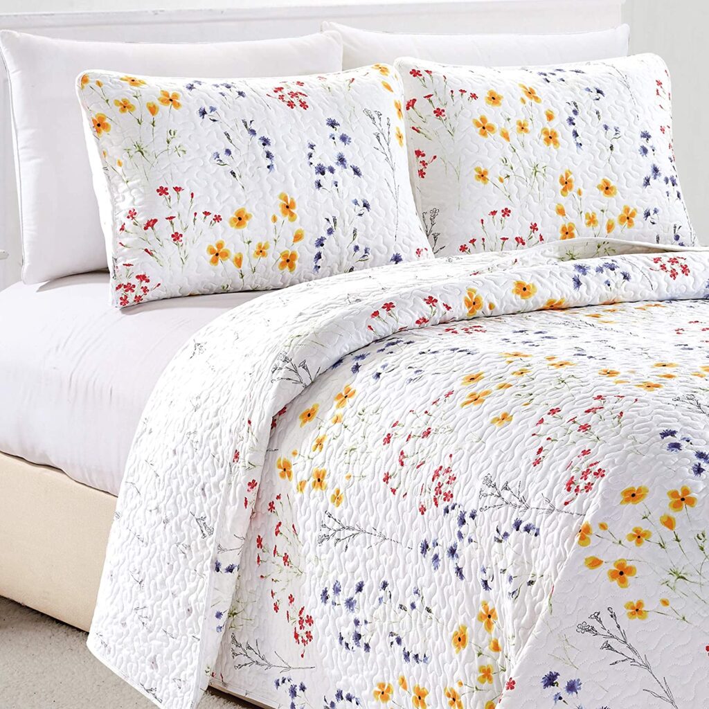 Multi Colour Flower Print Quilt Set - King