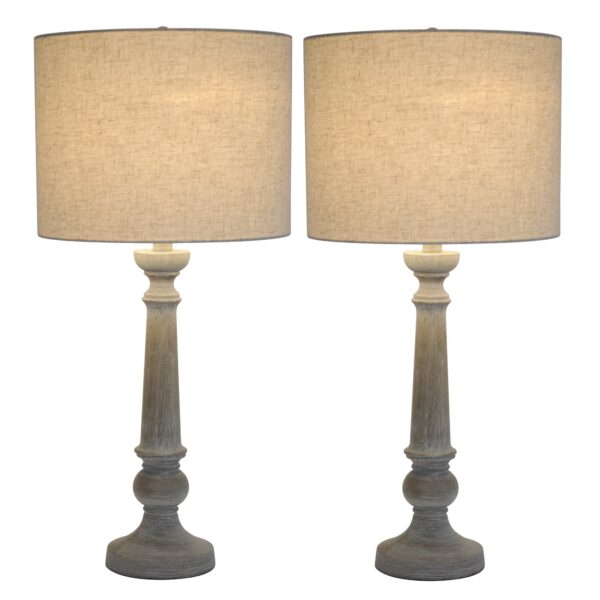 Distressed Wood Base Table Lamp - Set