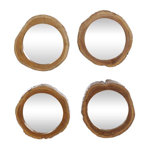 Teak Live Edge Wall Mirror Sculpture - Set of 4