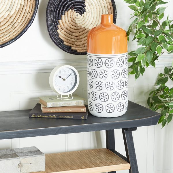 Accent Orange & White Ceramic Vase -- Height 20"