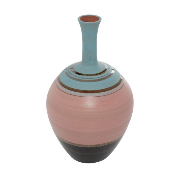 Pink & Turquoise Ceramic Vase Sculpture -- Height 15"