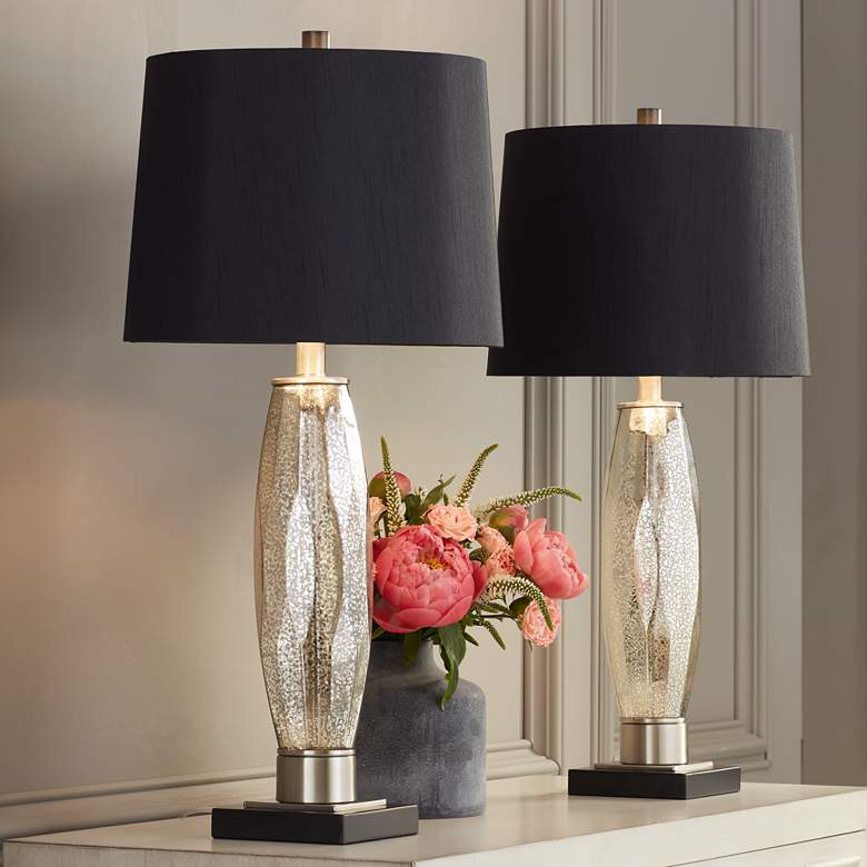 Mercury Glass Pedestal Table Lamps - Set of 2