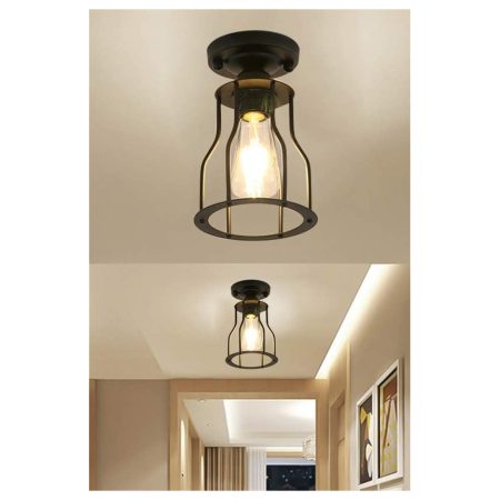 Black Industrial Metal Flush Mount Ceiling Pendant