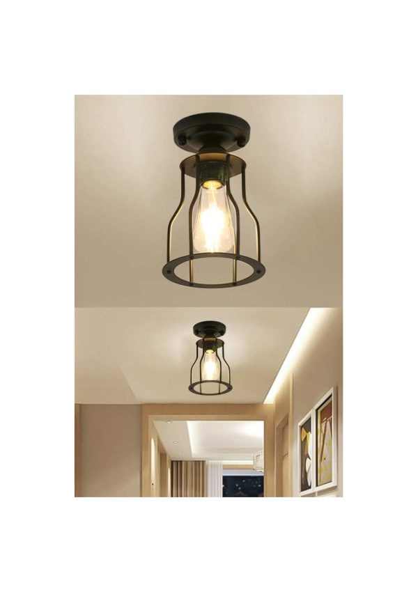 Black Industrial Metal Flush Mount Ceiling Pendant