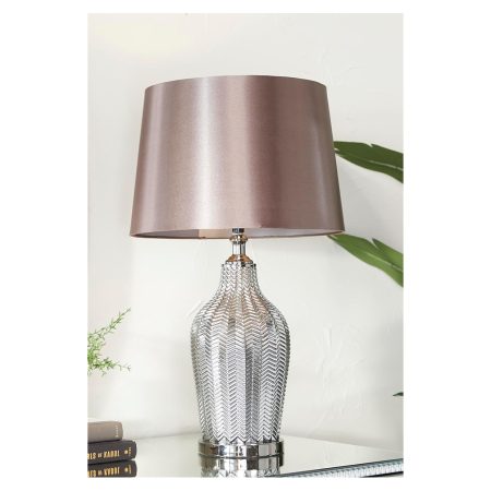 Silver Chevron Patterned Glass Table Lamp