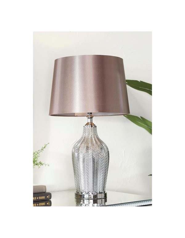 Silver Chevron Patterned Glass Table Lamp