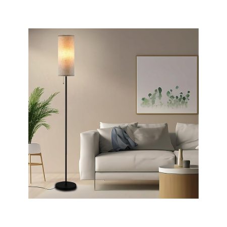 Modern Floor Lamp With Cylinder Linen Shade