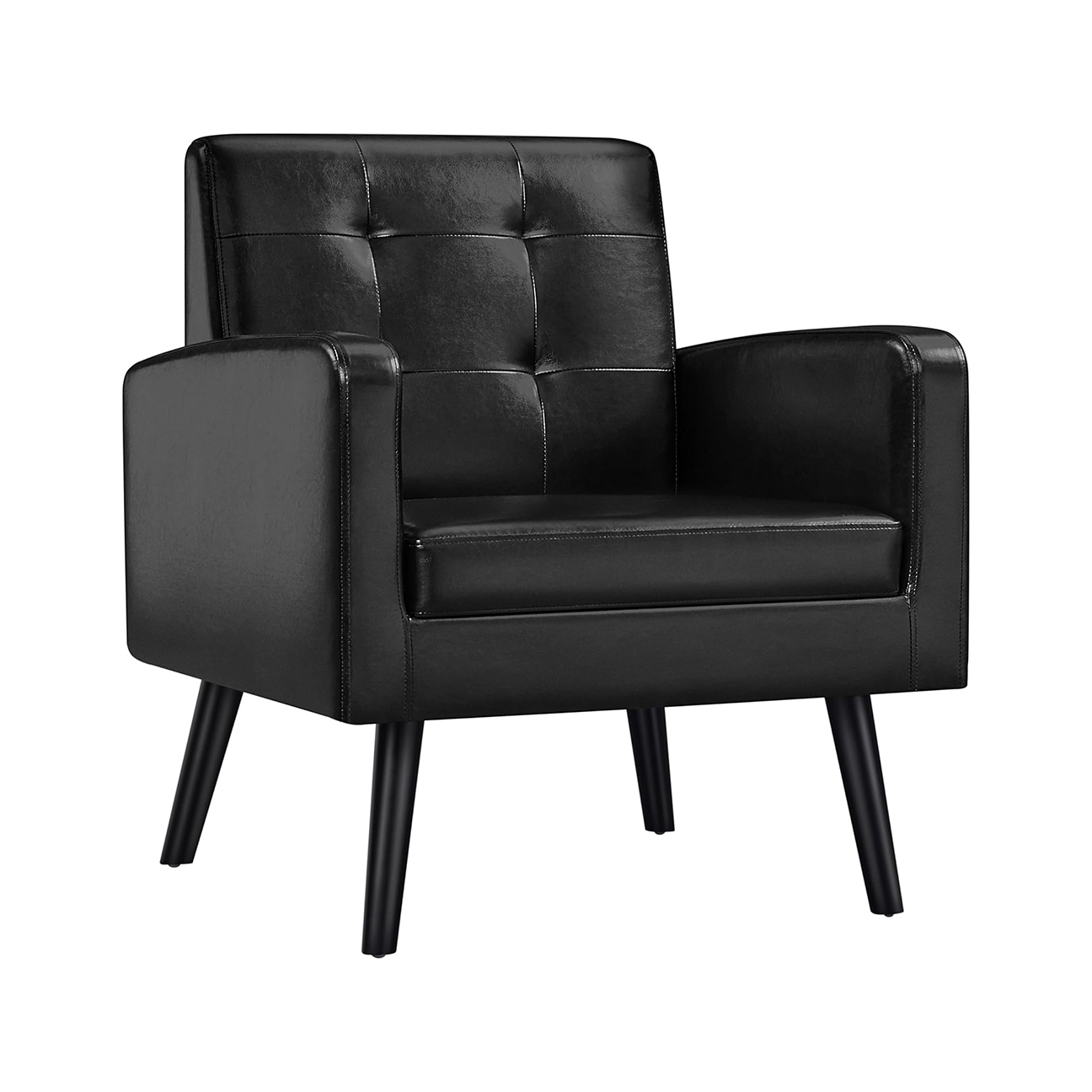 Mid Century PU Leather Black Accent Chair - Office, Lobby, Restaurant, Cafe 1 Mid Century PU Leather Black Accent Chair - Office, Lobby, Restaurant, Cafe