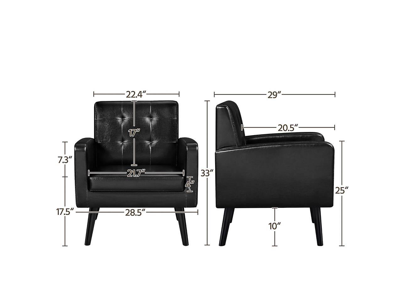 Mid Century PU Leather Black Accent Chair - Office, Lobby, Restaurant, Cafe 2 Mid Century PU Leather Black Accent Chair - Office, Lobby, Restaurant, Cafe