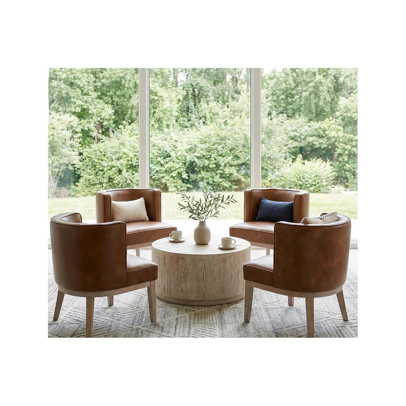 Brown Leather Barrel Accent Chair - Set of 2 7 Brown Leather Barrel Accent Chair - Set of 2