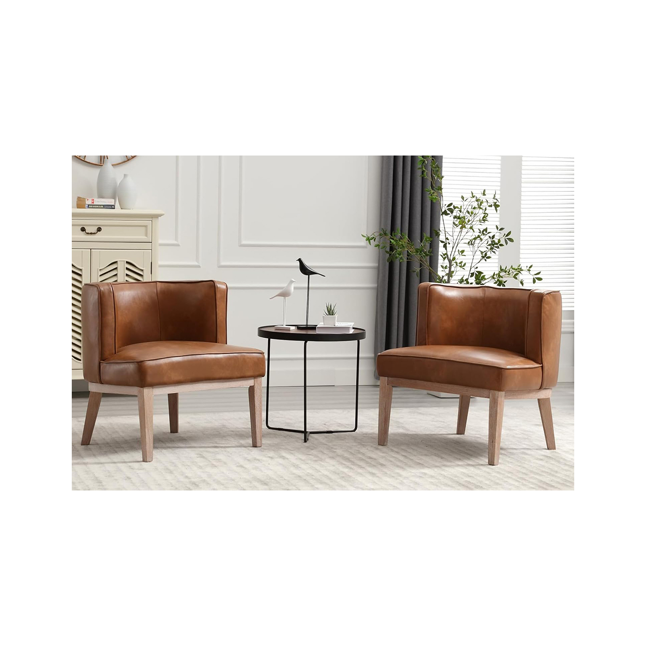 Brown Leather Barrel Accent Chair - Set of 2 6 Brown Leather Barrel Accent Chair - Set of 2