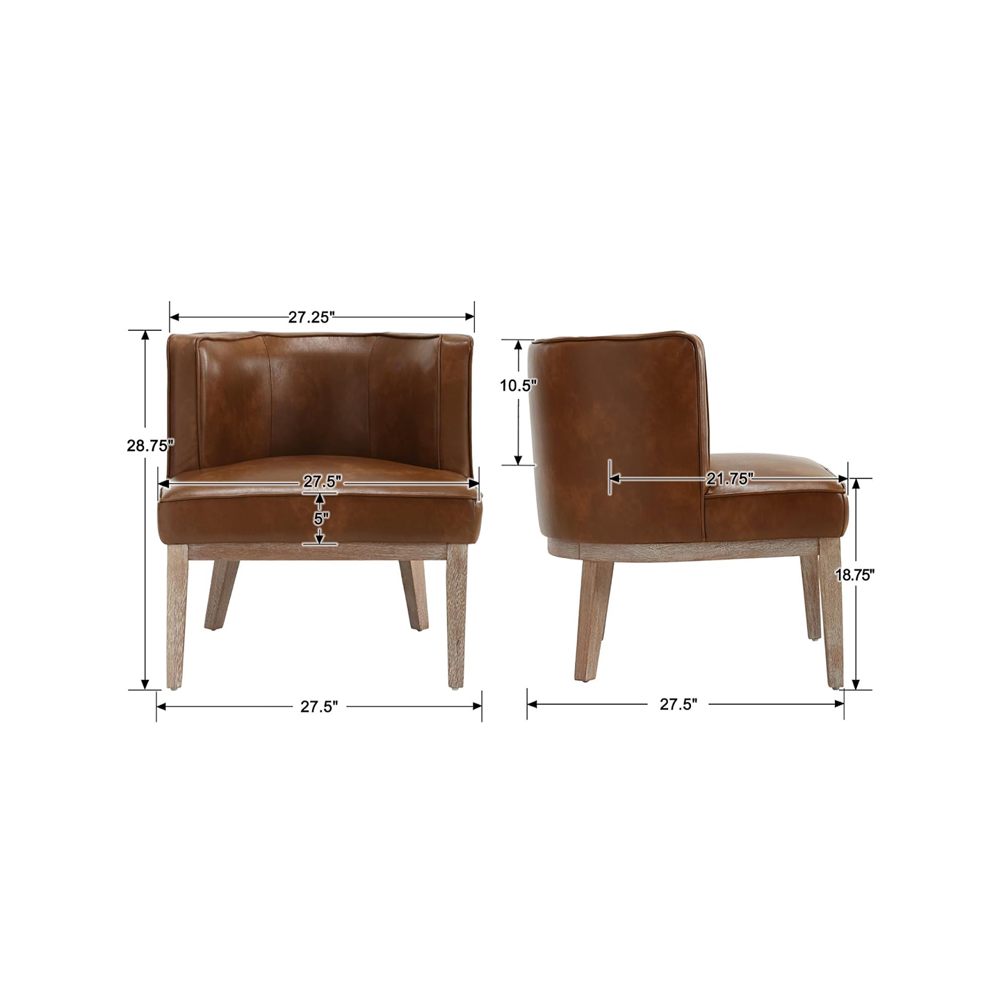 Brown Leather Barrel Accent Chair - Set of 2 8 Brown Leather Barrel Accent Chair - Set of 2