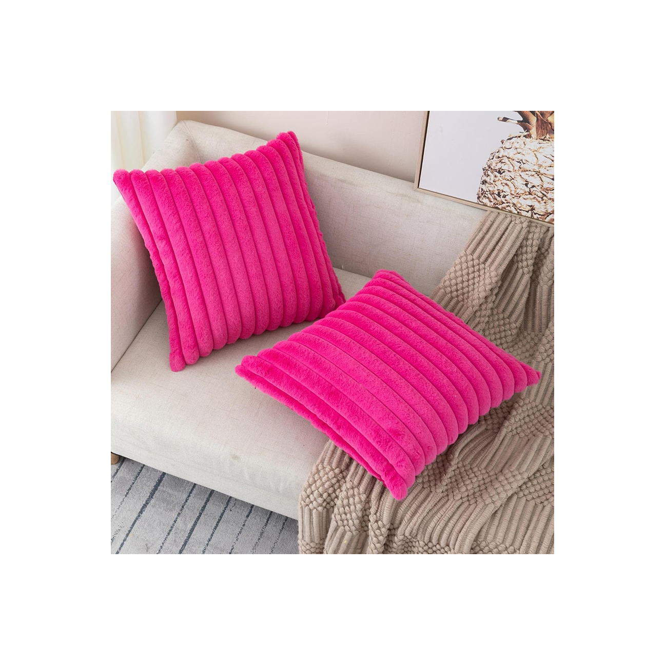 Hot Pink Faux Fur Accent Pillow - Set of 2 2 Hot Pink Faux Fur Accent Pillow - Set of 2