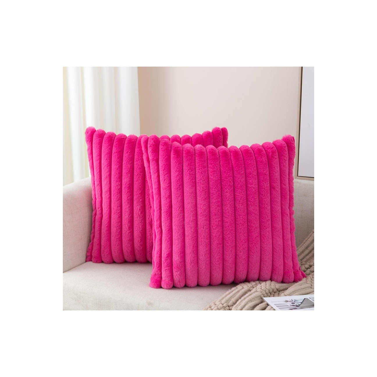 Hot Pink Faux Fur Accent Pillow - Set of 2 1 Hot Pink Faux Fur Accent Pillow - Set of 2