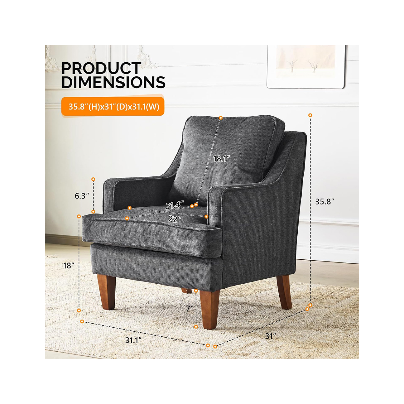 Comfy Black Sofa Chair - Set of 2 3 Comfy Black Sofa Chair - Set of 2