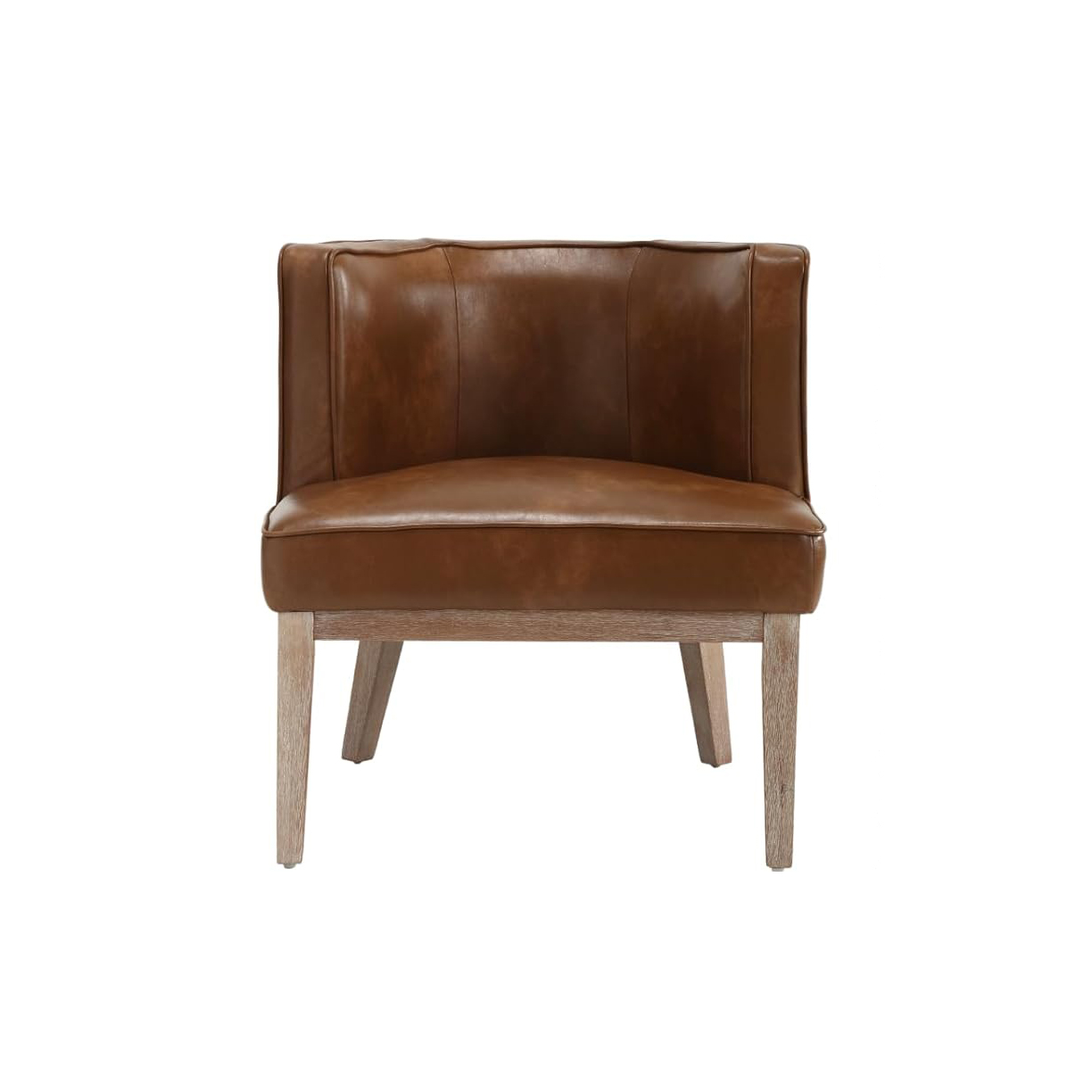 Brown Leather Barrel Accent Chair - Set of 2 4 Brown Leather Barrel Accent Chair - Set of 2